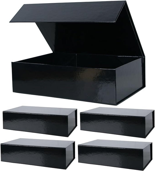 Aimyoo 5 Pack Black Magnetic Gift Boxes with Lids 10.5x7x3 in, Medium Bridesmaid Groomsman Proposal Box, Rectangle Collapsible Box for Present Graduation Birthday Wedding Storage, 1 Count (Pack of 5)-NeatNest