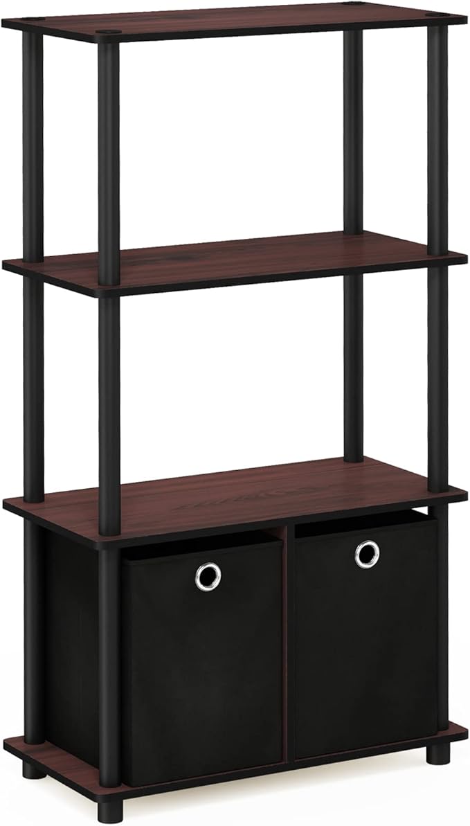 Furinno NW889DC/BK Go Green 4-Tier Multipurpose Storage Rack w/Bins, Dark Cherry/Black-NeatNest