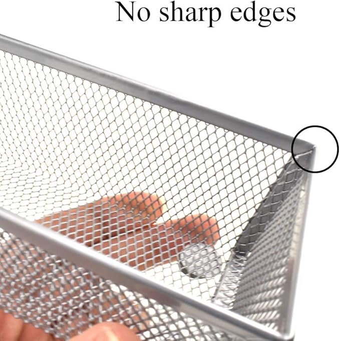 HAHIYO Stackable Mesh Tray Cup 6 x 3 x 2 inches Sturdy Container for Desk Drawer Organizer Collection for Home Office School kitchen Soft Foam Feet No Sharp Edges 2 Pack Silver-NeatNest