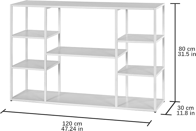 47 Inch Metal Console Table with 8 Storage Shelves,Extra Long Entryway Table,Narrow Sofa Table,Hallway Table for Entrances to Corridor,Foyer,Living Room (White, 47.24×11.81×31.5in)-NeatNest