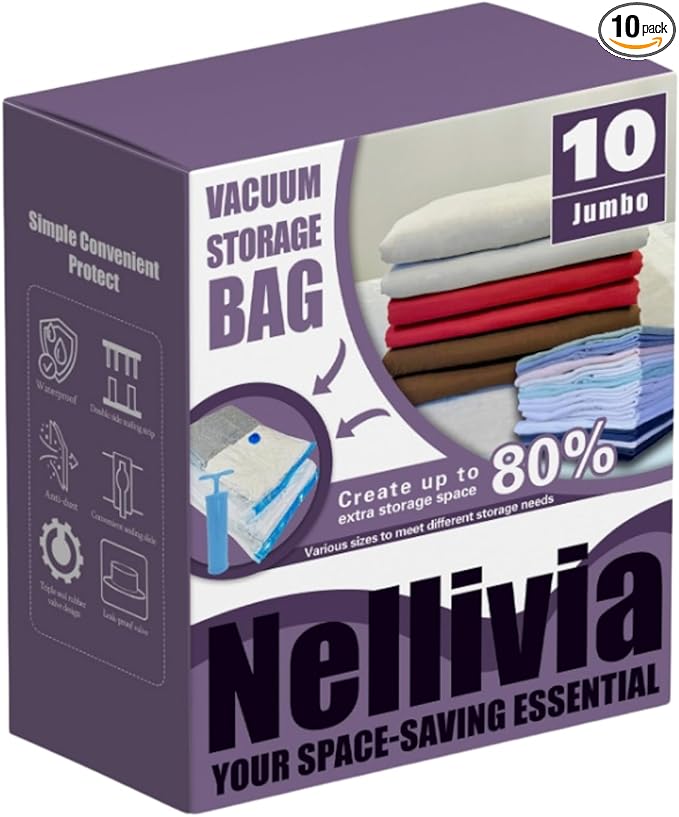 10 XL Jumbo Vacuum Storage Bags with Pump, Extra Large Compression Space Saver for Comforter, Duvet, Bedding, Blanket Storage, Vacuum Seal Bags for Clothing, Luggage Closet Organizer-NeatNest
