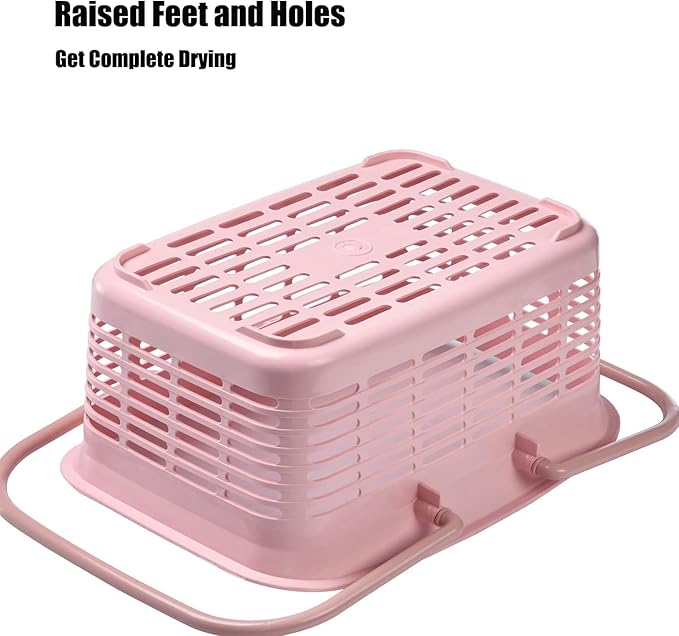 ALINK Plastic Shower Caddy Basket with Handle, Portable Organizer Storage Basket for College Dorm, Bathroom, Kitchen - Pink