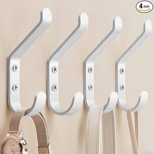Coat Hook for Hanging, 20LB (Max), Stainless Wall Hooks for Towel, Hat, Backpack, Key, Clothes, Wall Mounted Coat Hanger for Closet, Metal, White, 4 Pack-NeatNest