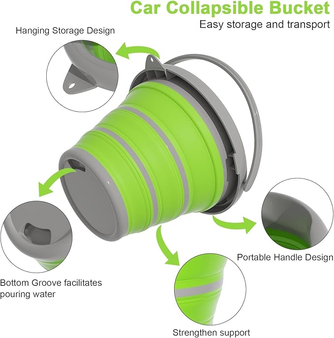Collapsible Car Wash Bucket with Microfiber Mitt, 10L (2.6 Gallon) Portable Water Buckets with Handle for Car Wash Household Cleaning, Multiuse Collapsible Water Buckett and Car wash mitt - Green-NeatNest
