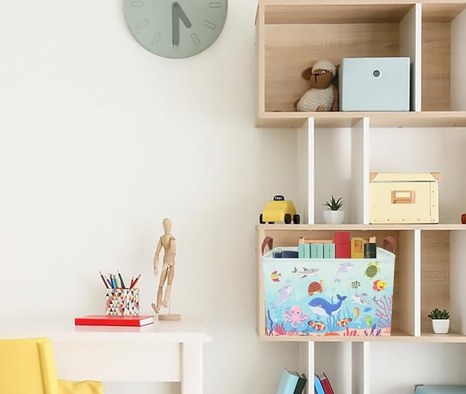 CLOCOR Rectangular Storage Basket,Collapsible Fabric Storage Container,Waterproof stoarge Bin with Handles,Gift Basket(Under The Sea)-NeatNest