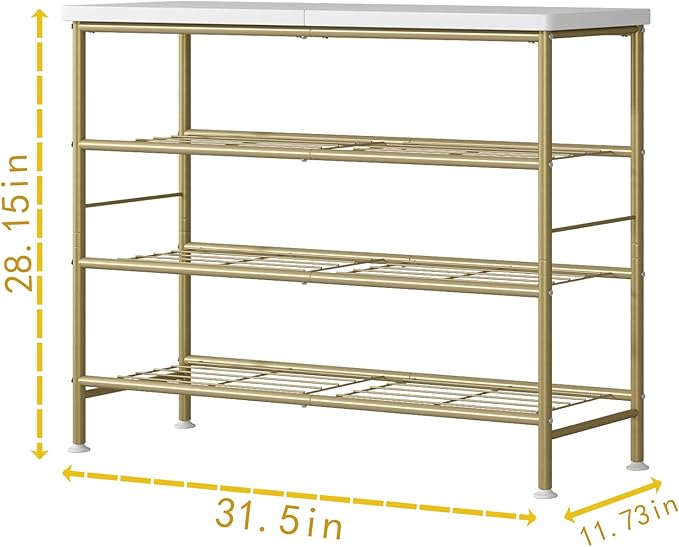 Shoe Rack Organizer 4 Tier for Closet Entryway Free Standing Metal Storage Shoe Shelf with MDF Top Board，Gold-NeatNest
