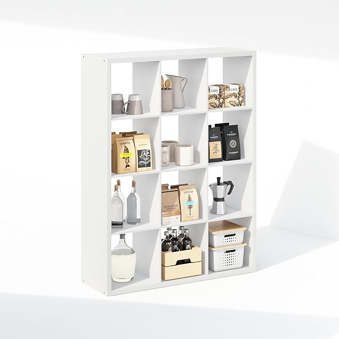 Furinno Cubic Open Back Multipurpose Clothing & Closet Storage Organizer Shelf, 12-Cube, White