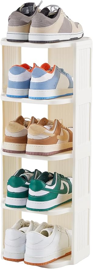 Small Shoe Rack, 5 Tier Plastic Vertical Shoe Rack for Small and Narrow Spaces, Free Standing Shoe Organizer for Closet, Entryway-NeatNest