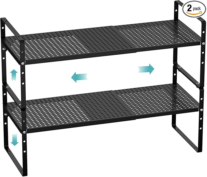 Cabinet Organizer Shelves,Expandable Spice Racks,Stackable Storage Shelves Space Saving for Countertop,Cabinet,Organization,Pantry,Bathroom Organization,Black,2 Packs-NeatNest