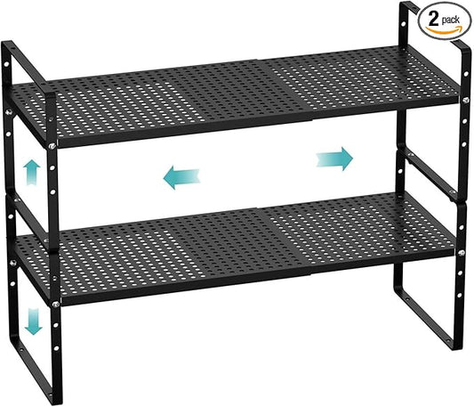 Cabinet Organizer Shelves,Expandable Spice Racks,Stackable Storage Shelves Space Saving for Countertop,Cabinet,Organization,Pantry,Bathroom Organization,Black,2 Packs-NeatNest