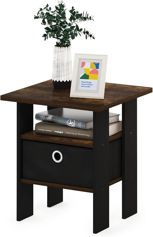 Furinno Andrey End Side Night Stand/Bedside Table with Bin Drawer, Amber Pine/Black