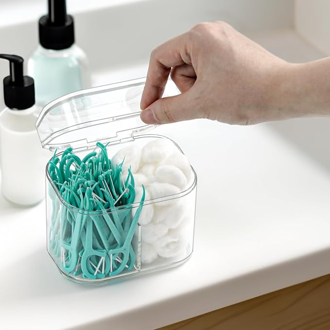 Clear Bathroom Organizer, 2-Size Essentials Set for Hail Accessories & Beauty Supplies,Cotton Swabs,Balls,Pads - Small Clear Plastic Canister Apothecary Jar Set, Vanity Makeup Storage Organizer (S)-NeatNest