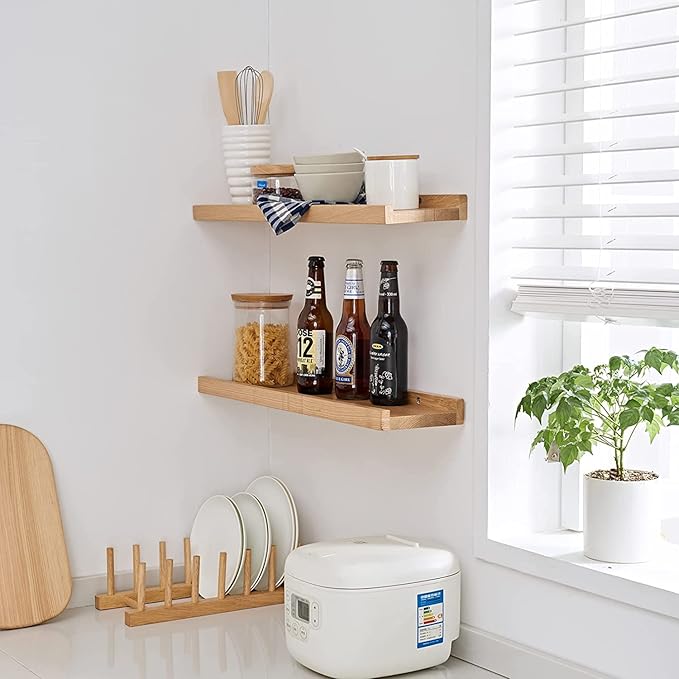 20 Inch Floating Shelves Wall Mounted, Rustic Wall Shelves for Decor and Storage, Natural Solid Oak Wood Shelf, Picture Ledge for Bedroom/Bathroom/Living Room/Kitchen, Natural Color, 20*4*1.5 (1 Pack)-NeatNest