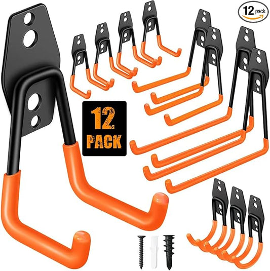 Garage Hooks Pack of 12, Garage Storage System Hooks for Hanging Ladders, Bicycles, Power Tools and More Tools-NeatNest