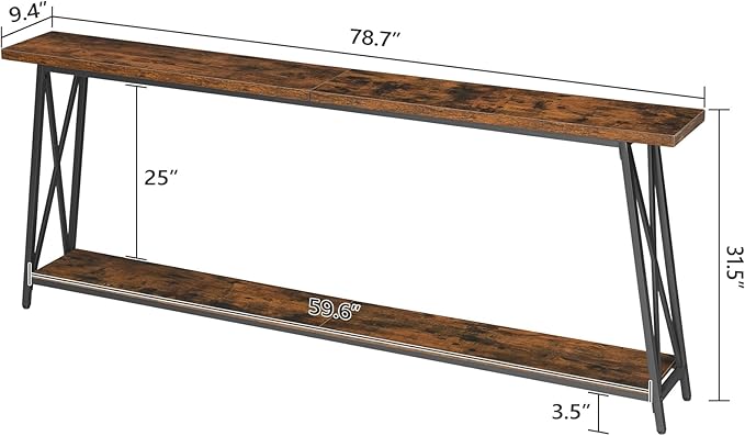 78.7" Console Table, Industrial Entryway Table, Extra Long Sofa Table Behind Couch, X-Shaped Support, for Entryway, Hallway, Living Room, Rustic Brown CTHR5001-NeatNest