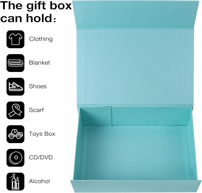 Aimyoo Blue Collapsible Gift Box with Magnetic Closure Lids 13.8x9x4.3 in, Large Bridesmaid Groomsman Proposal Boxes, Rectangle Present Box for Graduation Birthday Storage 1 Pack-NeatNest