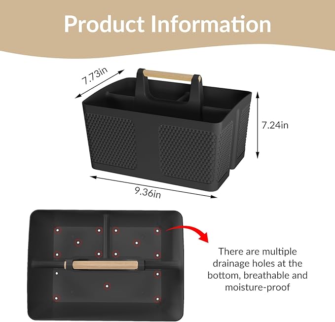 Shower Caddy Portable and Cleaning Caddy Organizer for Bathroom, Kitchen, Toiletries Storage ，Caddy organizer with handle, Rust-Resistant, Durable Material (Black, 9.36" L×7.73" W×7.24" H)-NeatNest
