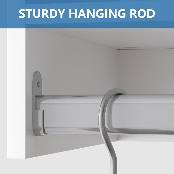 Double Hanging Closet Unit, Modular Closet System, Wood Closet System Organizer with Storage for Walk in Closets, Clothing Rack Wardrobe Closet for Hanging Clothes, Bedroom, White, 28.5" W