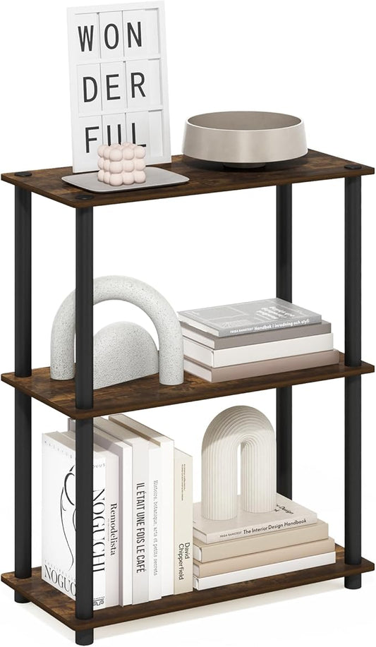 Furinno Turn-N-Tube 3-Tier Compact Multipurpose Shelf Display Rack, Amber Pine/Black-NeatNest