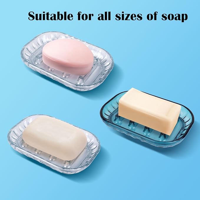 AMUONTY 2-Pack Soap Dish Holder for Bar Soap, Bathroom Soap Dishes Soap Holder, Soap Saver Dry Stop Mushy Soap Tray for Shower Bathroom, Kitchen Sink,Clear-NeatNest