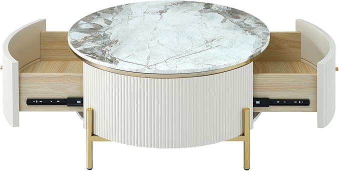 31.5'' Modern Round Coffee Table with 2 Large Drawers Storage Accent Table for Living Room(31.5'')