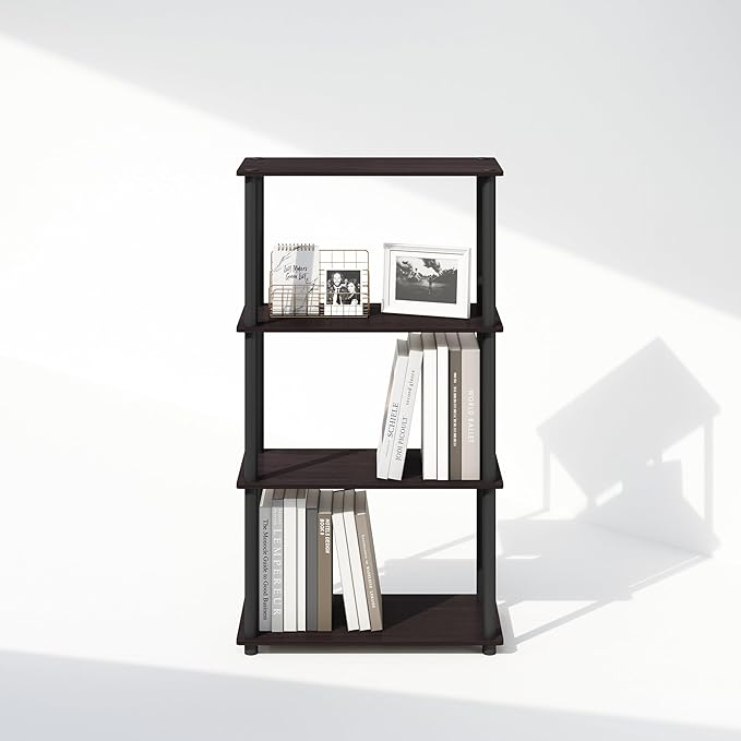 Furinno Turn-N-Tube 4-Tier Multipurpose Bookshelf, Bookcase, Dark Walnut-NeatNest