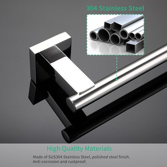 Miyili Bathroom Single Towel Bar 24-Inch Stainless Steel Towel Rack Bath Towel Hanger Wall Mount Polished Finish, A02C60A