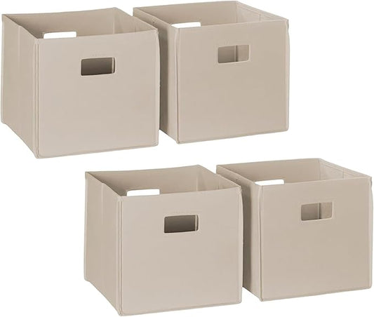 RiverRidge Folding Storage Bins with Handles Taupe Cube Storage Organizer for Closet, Bedroom & Playroom - Closet Organizers and Storage Set of 4-NeatNest