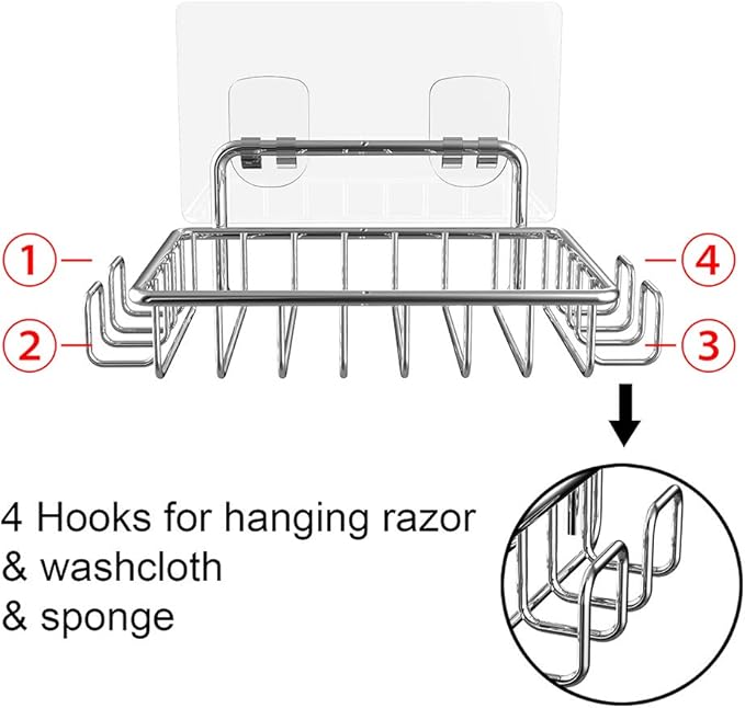 Nieifi Shower Caddy Shelf with Hooks Storage Rack Organizer Adhesive Stainless Steel without Drilling for Bathroom, Lavatory, Washroom, Restroom, Shower, Toilet, Kitchen (Sliver, 3 Pack)