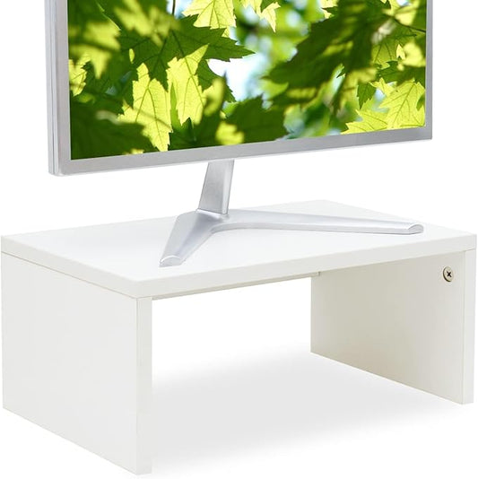 TEAMIX 6.7 inch Height Monitor Stand Riser, Wood Monitor Riser with Storage for Desk Small Monitor Stand TV/Screen/PC/Laptop Riser Computer Stand Desktop Shelf (White-Higher)-NeatNest