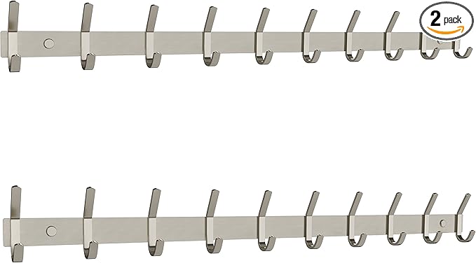 Coat Rack Wall Mount – Brushed Nickel 30 Inch Stainless Steel Hook Rail with 10 Heavy Duty Double Coat Hooks – Wall Mounted Coat Hanger for Entryway, Bathroom, Bedroom, Towel, Hat Organizer - 2 Pack-NeatNest
