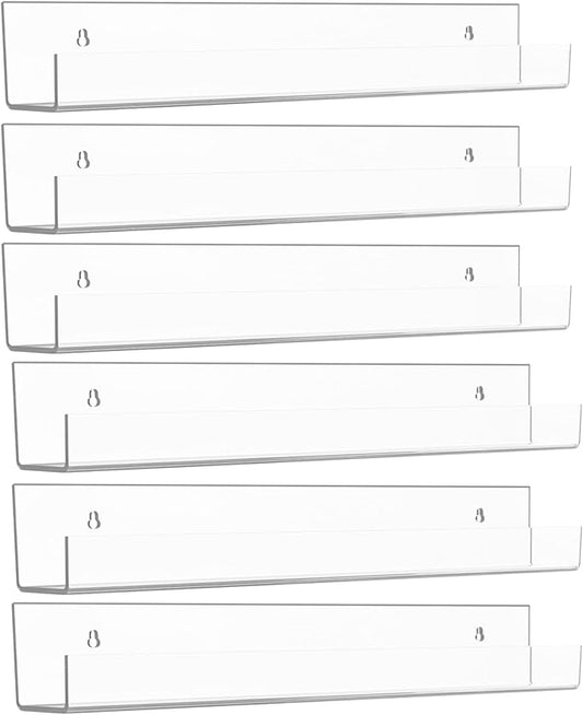 Acrylic Floating Acrylic Invisible Kids Floating Bookshelf for Kids Room Wall Shelves, Funko Pop Display Picture Ledge Shelf Decor, Bathroom Wall Shelves,Clear(6Pack,1.6x15inches)