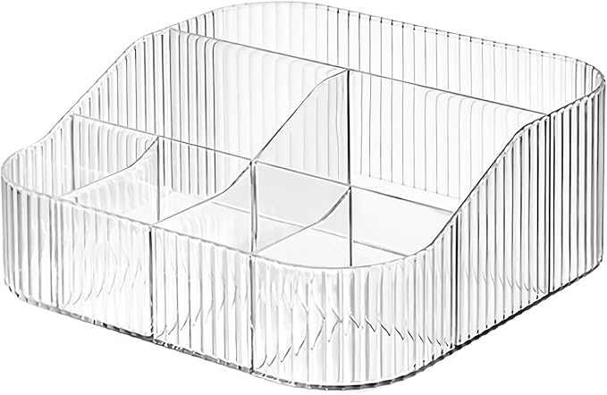 DASITON Large Capacity Makeup Brush Holder,8 Slot Makeup Brush Cup,Vintage striped Make Up Brush Holder,for Vanity Decor,Bathroom Countertops,Desk Storage Container,Cosmetic Display cases(Clear-XL)-NeatNest