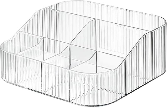DASITON Large Capacity Makeup Brush Holder,8 Slot Makeup Brush Cup,Vintage striped Make Up Brush Holder,for Vanity Decor,Bathroom Countertops,Desk Storage Container,Cosmetic Display cases(Clear-XL)-NeatNest