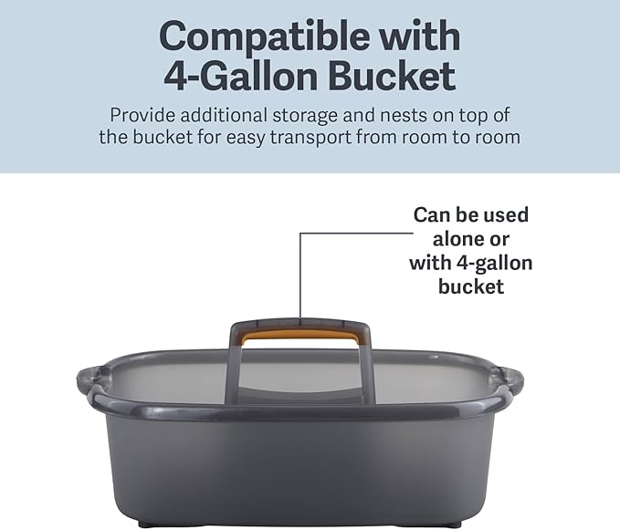Casabella Plastic Multipurpose Cleaning Storage Caddy with Handle, 1.85 Gallon, Gray and Orange-NeatNest