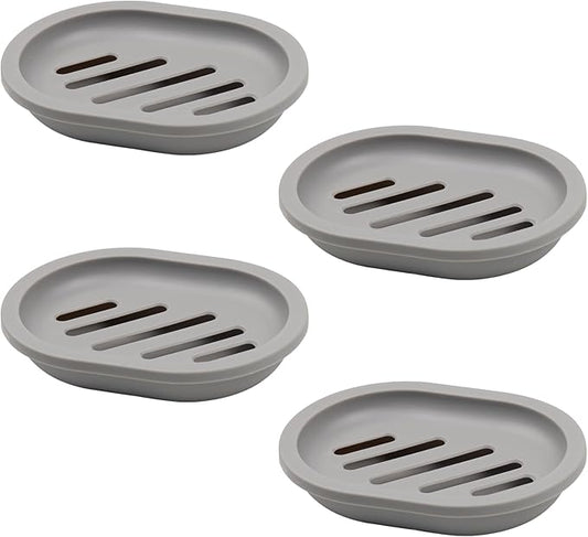 4Pcs Double-Layer Bar Soap Holder for Shower Soap Dish with Drain Soap Saver Box Container Plastic Soap Dish for Bathroom Counter,Kitchen,Toilet (Grey)-NeatNest