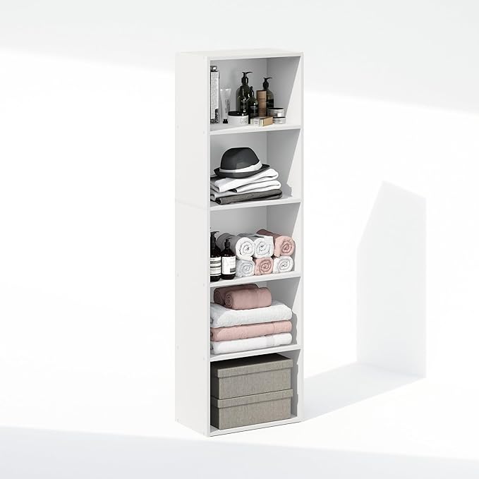Furinno Reed 5-Tier Open Shelf Clothing & Closet Storage Organization, White-NeatNest
