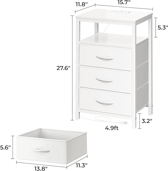 Huuger Nightstands Set of 2, 27.6 Inch End Tables with Charging Station, Bedside Tables with Drawers, PU Leather Finish, USB Port and Outlet, Night Stands for Bedroom, White