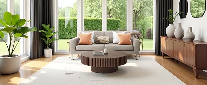 KEVINSPACE Coffee Table Round Small Coffee Tables for Living Room, Modern Mid Century Wood Walnut Wood Drum Fluted Circle Accent Center Fluted Brown Easy Assembly ø31.5''