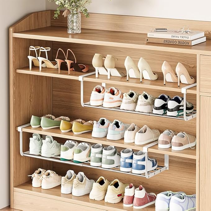 Expandable Shoe Rack Organizer - Adjustable Shoe Rack & Under Cabinet Shelf - for Shoe or Clothing Storage and Organization, Under Shelf Storage (Stainless,1Pcs)-NeatNest