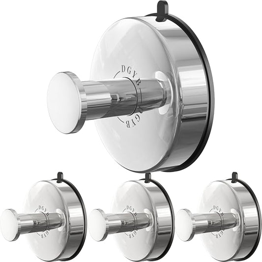 DGYB Suction Cup Hooks Set of 4 Suction Bathroom Hook for Wall Chrome Shower Hooks for Inside Shower 304 Stainless Steel Towel Hook for Glass Door Hanging Robe, Loofah, Coats-NeatNest