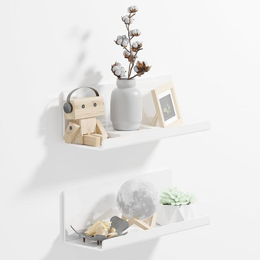 Acrylic Wall Floating Shelves Set of 2, Wall Shelves White 12 Inch Adhesive Wall Organizer Adhesive Shelf for Bathroom, Kitchen, Bedroom, Office, Gaming Room, No Damage, No Drill-NeatNest