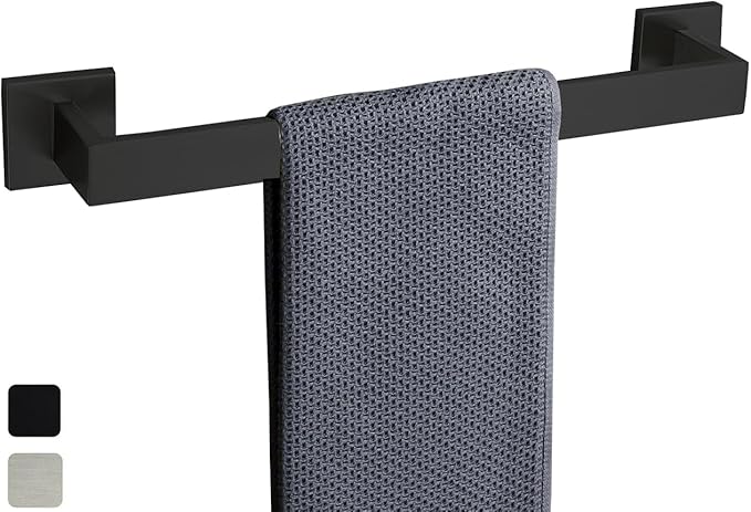 16 Inch Towel Bar for Bathroom 12/16/24/28/32/36 Inch Kitchen Towel Holder Matte Black Towel Rod Wall Mounted SUS304 Rustproof Towel Rack Modern Square Design (1, Matte Black, 16 Inch)