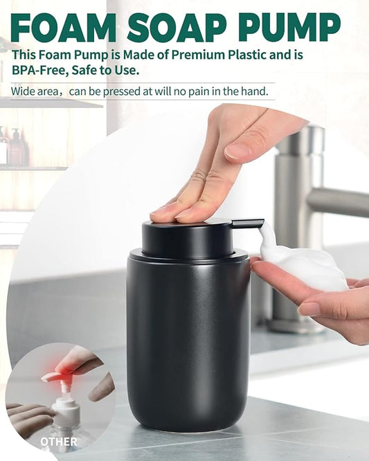 BosilunLife Black Foam Soap Dispenser - Ceramic Foaming Hand Wash Dispenser for Bathroom Modern Farmhouse Small Soap Dispenser Lotion Hand Pump Dispenser for Kitchen Sink-NeatNest
