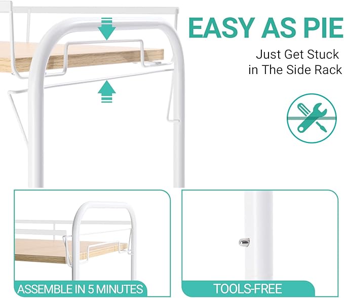 KINGRACK 4-Tier Rolling Cart,Metal Utility Cart with Wooden Tabletop,Easy Assemble Mobile Storage Trolley On Wheels,Craft Storage Cart for Bedroom Kid's Room Office Kitchen Bathroom,White