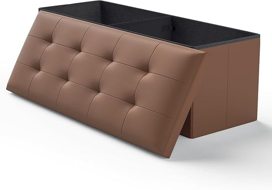 Ottoman Folding Storage Bench, 43x15x15 Inch, Foot Rest Stool for Living Room, Bedroom, Entryway, End of Bed - Multi-Functional Ottoman with Storage Brown