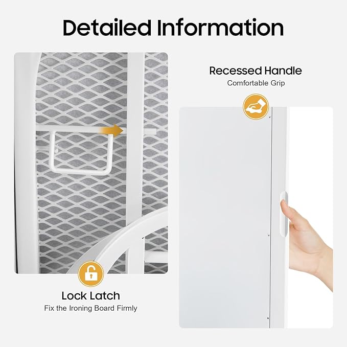 Ironing Board Cabinet Wall Mounted Storage Cabinet, Foldable Ironing Storage Station with Mirror, Built-in Rotating Ironing Board with Storage