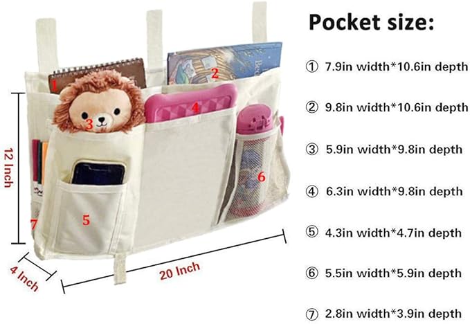 Bunk Bed Organizer - Bedside Storage Caddy with Pocket, Hanging Organizer for Dorm Room, Hospital Bed Rail and More (Cream)-NeatNest