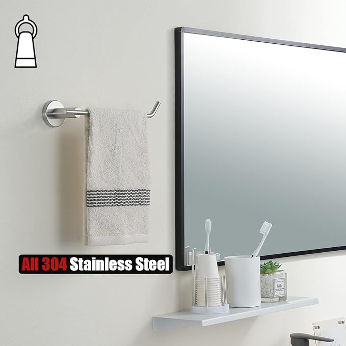 JQK Hand Towel Bar, Stainless Steel Towel Ring for Bathroom, 9 Inch Necklace Holder Brushed Finish Wall Mount, TR100-BN