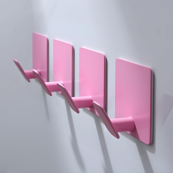 DELITON Light Pink Wall Decor Hooks, Stainless Steel Towel Hooks for Bathrooms Kitchen Kids Room Heavy Duty, 4 Pack-NeatNest